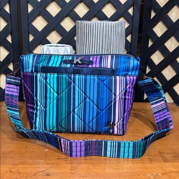Lug Flare 2 Crossbody Bag Striped signature Charm Bar & Sparkle Charm "K" NWOT - Picture 1 of 16